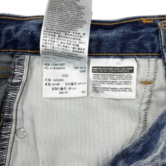 LEVI'S Distressed Cut-Off Denim Mini Skirt Sz 25 Blue Yellow Wash - Picture 4 of 6